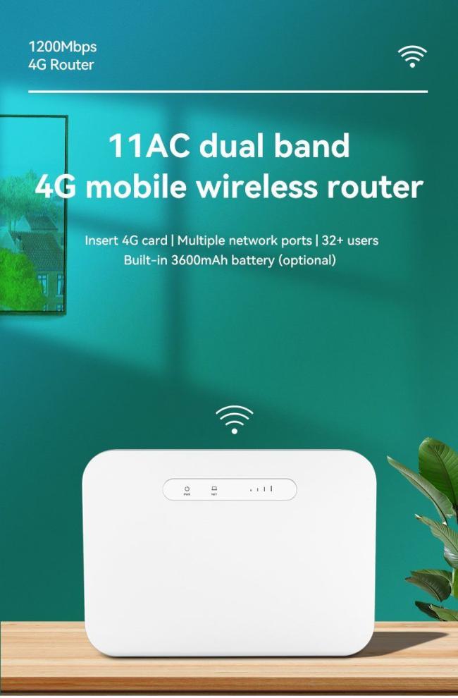 2.4G+5g 1200Mbps CPE Router WiFi 4G with SIM Card Slot Battery
