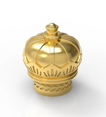 China Gold Color New Design Perfume Bottle Cap Crown Shape Zamak Material for sale
