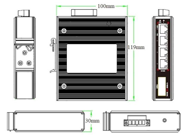 ONV-IPS31004PF Industrial PoE Switch Dimensions Diagram