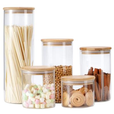 China Smell Proof Bamboo Glass Container Set Food Storage Spice Mason Jar With Dispenser Lid en venta