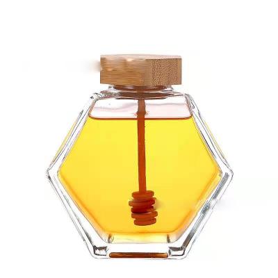 China 250ml Clear Food Glass Jar Bamboo Lid For Holding Honey Storage for sale