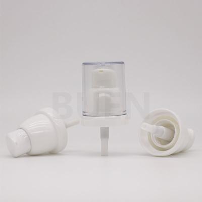 China 20mm White Arc Shoulder Plastic Treatment Pump With AS Transparent Half Cap for sale