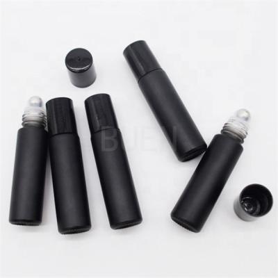 China Leak Proof Roller Perfume Bottles 5ml Matte Black With Metal Ball Lid for sale
