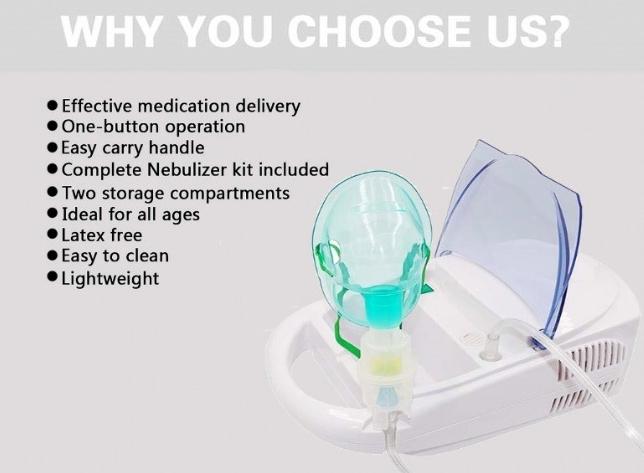 TEVEIK 11 Year Factory Medical Adult / Pediatric Portable Piston Nebulizer Machine with Oxygen Mask