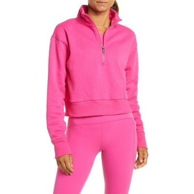 China Wholesale Custom Logo High Quality Soft 100% Cotton Half Zipper Sport Crop Sweatshirt Hoodies for Women for sale