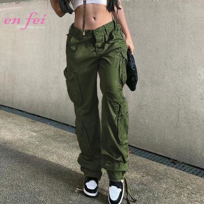 China High Quality Vintage Low Waist Streetwear Wide Leg Cargo Pants With Pockets Straight Denim Jean Trousers for Women for sale