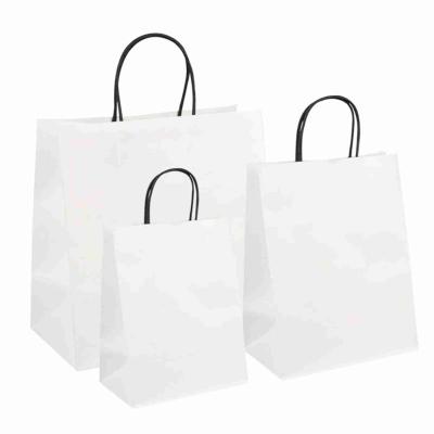China dos sacos de compras coloridos do papel de embalagem da planície de 16x8x22 CMYK sacos brancos do presente com punhos à venda