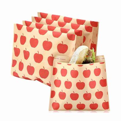China PMS CMYK Sealable Kraft Paper Food Bags Wrappers for Sandwich Desserts Burger for sale