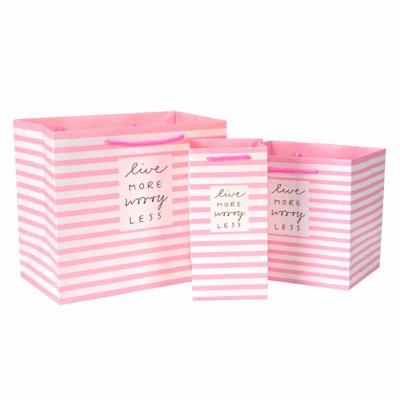China 8x4x10 Small Favor Pink Wedding Printed Paper Gift Bags Bulk With Ribbon Handle for sale