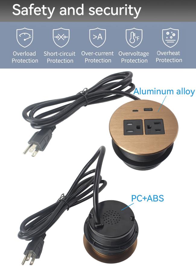Integrated alloy desk power socket installed in modern office desk