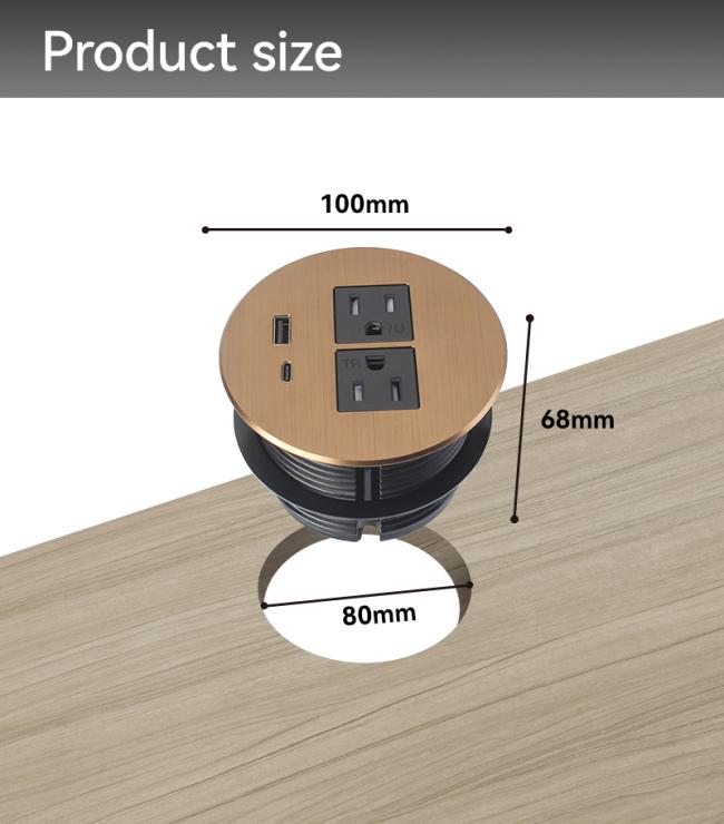 Recessed desk power outlet installation in various commercial settings