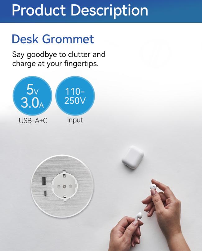 Schuko power outlet installed in various commercial furniture applications