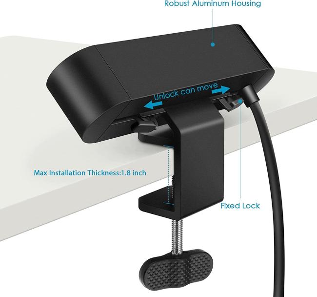GAOST Desktop Clamp Power Strip side view demonstrating adjustable clamp mechanism for desk mounting