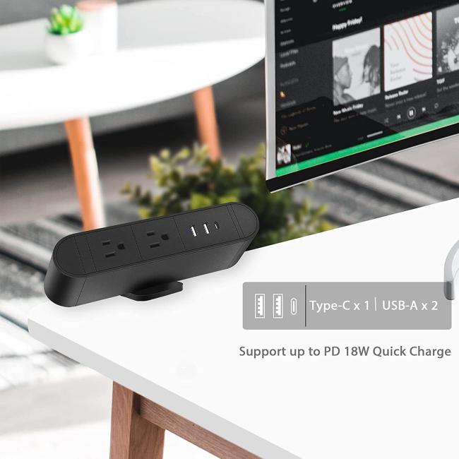 GAOST Desktop Clamp Power Strip installed on desk edge in modern workspace setting