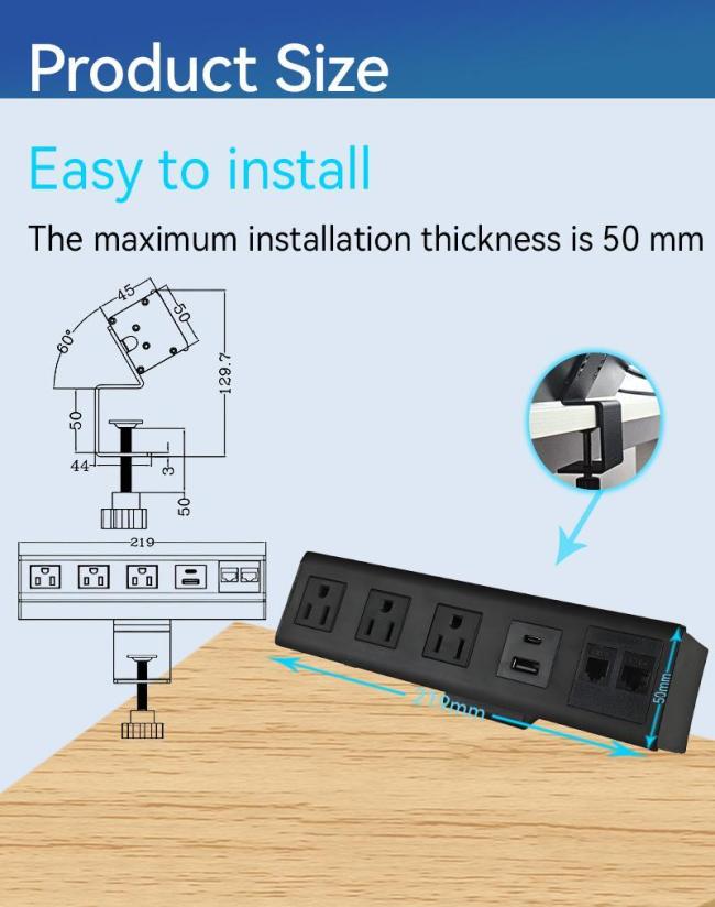GAOST Desktop Clamp Power Strip installed on desk edge in modern workspace setting