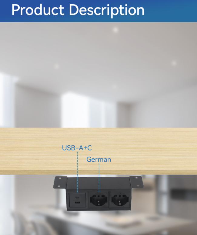 GAOST Edge Mount Power Outlet front view showing power outlets and USB ports