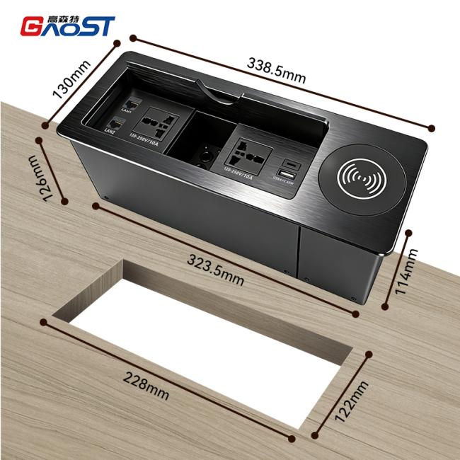 Embedded Desktop Power Socket Box side and installation view