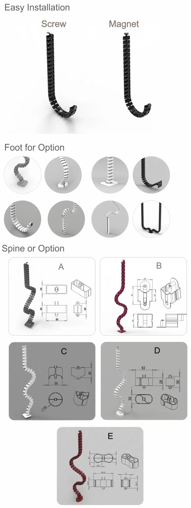 Cable organizer in use with various colored options displayed