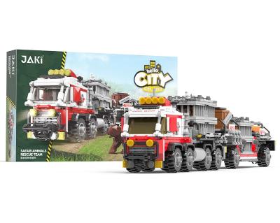 China Safari Animals Rescue Team Vehicle Building Bricks Set Ambulance Transport Truck for sale