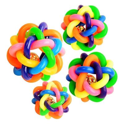 China Extra Large Dog Ball Colorful Bell Ball Dog Toys Bite Resistant Molar Elastic Ball Sound Rainbow Ball for sale