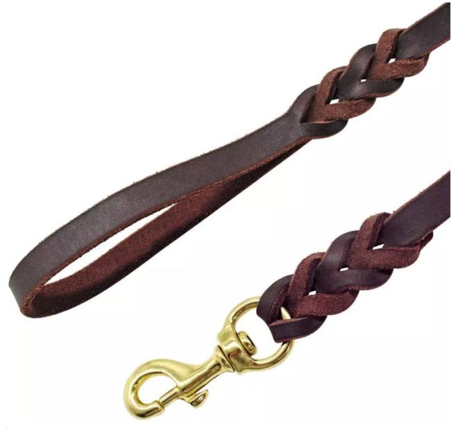 black leather dog leash