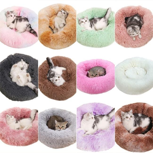 grey fluffy dog bed