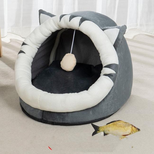 round plush calming cat cave