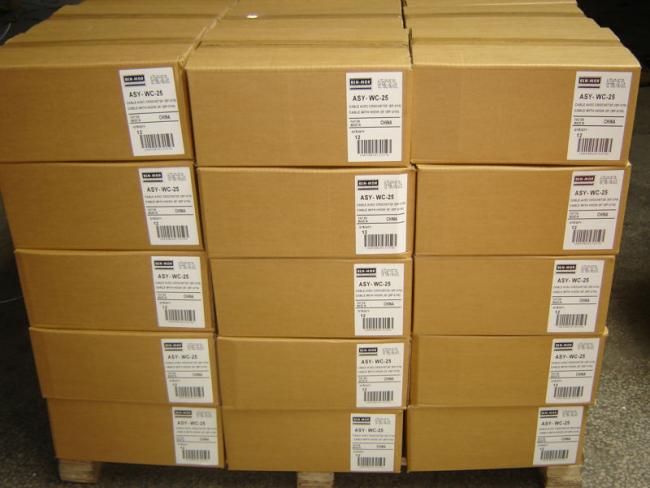 Packed steel cable on pallets