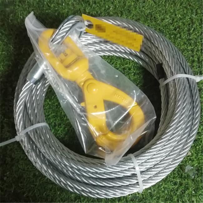 6x26 3/8 tow truck wire rope winch line with self-locking swivel hook