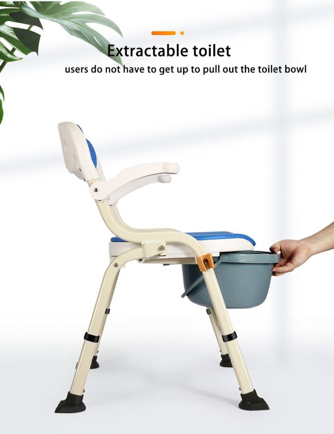 Lightweight Steel Commode Chair 3 in 1 Toilet Seat Shower Chair Height Adjustment Elderly Care Folding Rehabilitation Equipment
