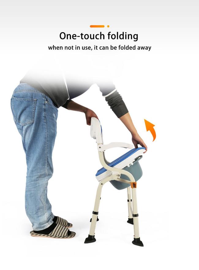 Lightweight Steel Commode Chair 3 in 1 Toilet Seat Shower Chair Height Adjustment Elderly Care Folding Rehabilitation Equipment