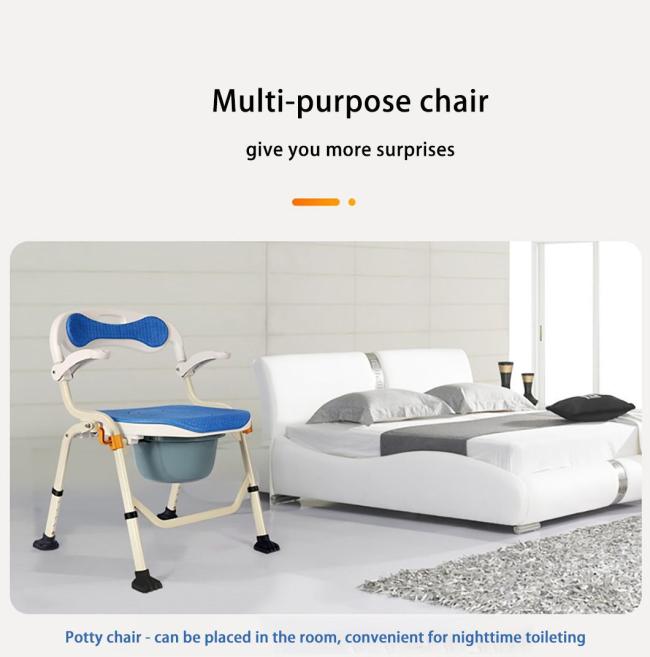 Lightweight Steel Commode Chair 3 in 1 Toilet Seat Shower Chair Height Adjustment Elderly Care Folding Rehabilitation Equipment