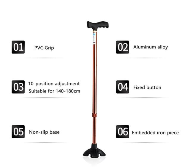 Wholesale Adults Aluminum Disabled Medical Four Legs Crutch Walking Stick for Old