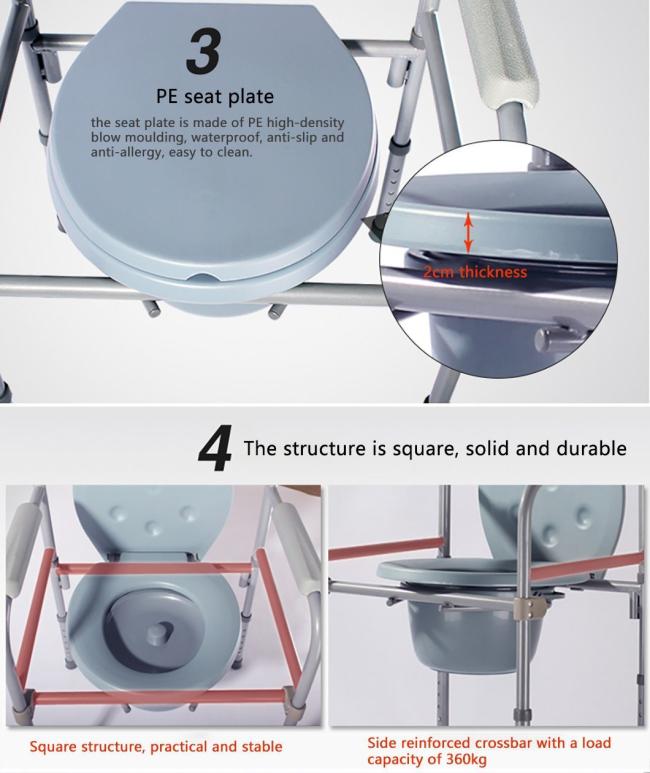 Height Adjustable Hospital Bathroom Folding Steel Toilet Chair Shower Seat