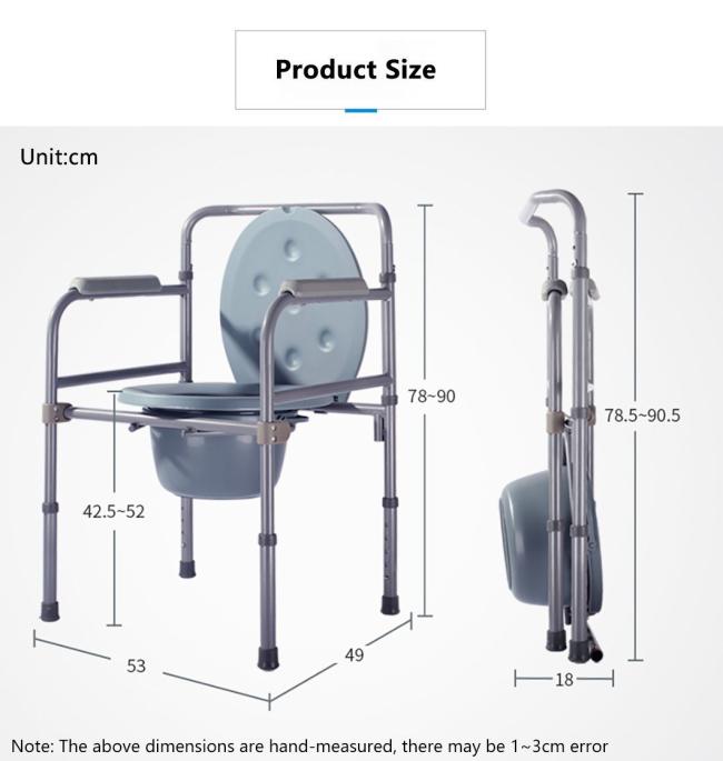 Height Adjustable Hospital Bathroom Folding Steel Toilet Chair Shower Seat