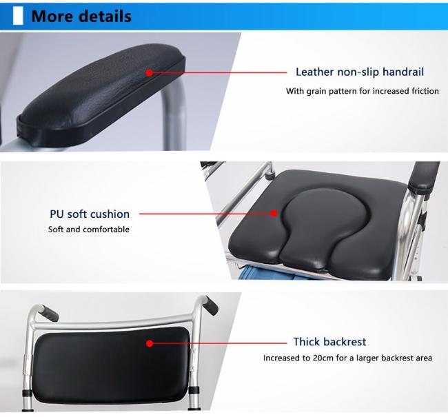 High Quality Durable Modern Comfortable Barrier Free Shower Chair Aluminum Toilet Wheelchair