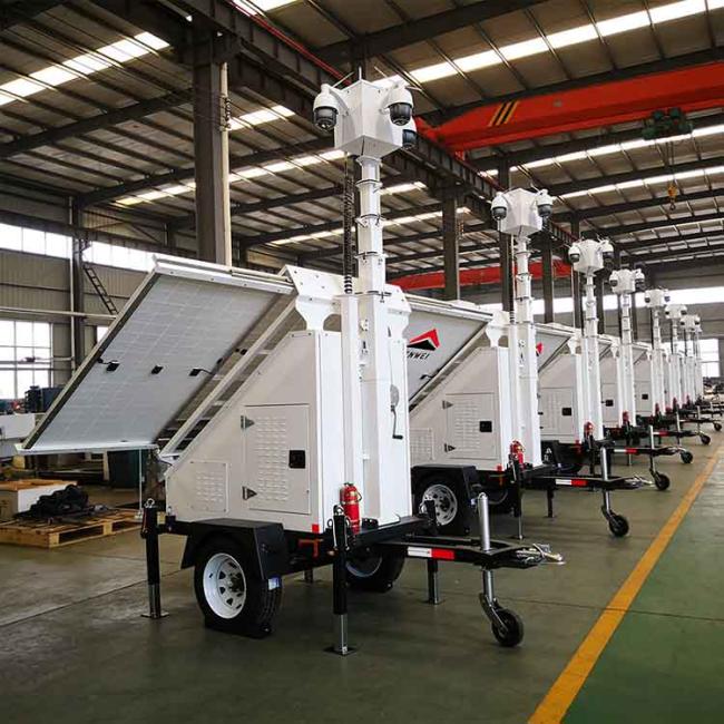 Large Solar Camera Trailer 3 Solar Panels Security Trailer With Built-in Cable Mast For Industrial Park Monitoring