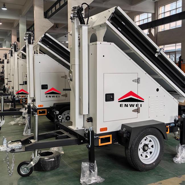 Large Solar Camera Trailer 3 Solar Panels Security Trailer With Built-in Cable Mast For Industrial Park Monitoring