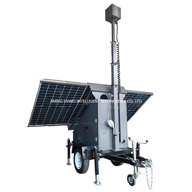 Large Solar Camera Trailer 3 Solar Panels Security Trailer With Built-in Cable Mast For Industrial Park Monitoring
