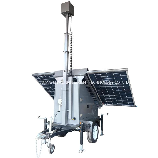 Large Solar Camera Trailer 3 Solar Panels Security Trailer With Built-in Cable Mast For Industrial Park Monitoring