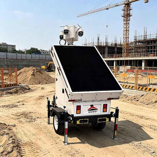 Large Solar Camera Trailer 3 Solar Panels Security Trailer With Built-in Cable Mast For Industrial Park Monitoring