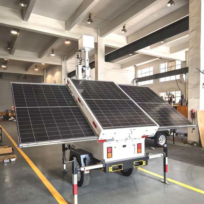 Large Solar Camera Trailer 3 Solar Panels Security Trailer With Built-in Cable Mast For Industrial Park Monitoring
