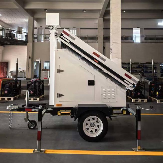 Large Solar Camera Trailer 3 Solar Panels Security Trailer With Built-in Cable Mast For Industrial Park Monitoring