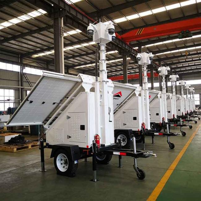 Large Solar Camera Trailer 3 Solar Panels Security Trailer With Built-in Cable Mast For Industrial Park Monitoring