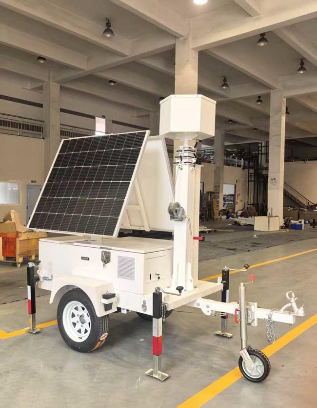 Large Solar Camera Trailer 3 Solar Panels Security Trailer With Built-in Cable Mast For Industrial Park Monitoring
