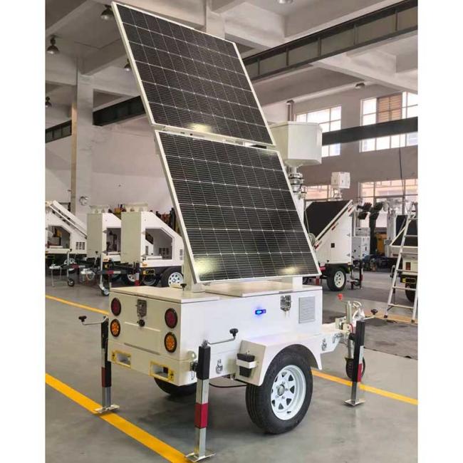 Large Solar Camera Trailer 3 Solar Panels Security Trailer With Built-in Cable Mast For Industrial Park Monitoring