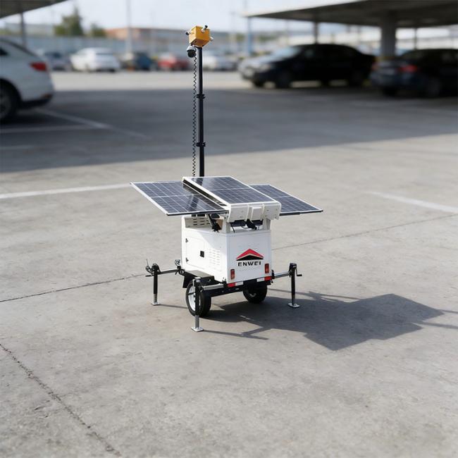Large Solar Camera Trailer 3 Solar Panels Security Trailer With Built-in Cable Mast For Industrial Park Monitoring