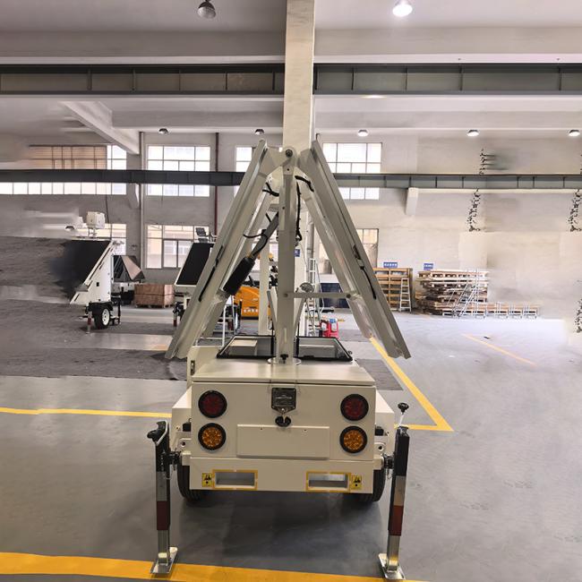 Large Solar Camera Trailer 3 Solar Panels Security Trailer With Built-in Cable Mast For Industrial Park Monitoring