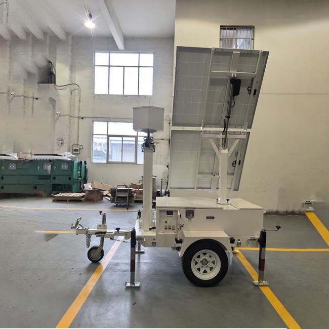 Large Solar Camera Trailer 3 Solar Panels Security Trailer With Built-in Cable Mast For Industrial Park Monitoring