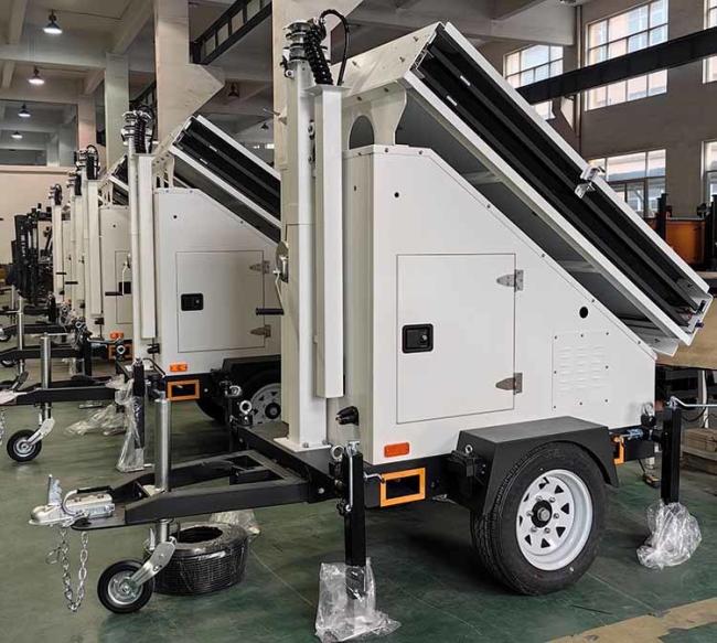 Large Solar Camera Trailer 3 Solar Panels Security Trailer With Built-in Cable Mast For Industrial Park Monitoring